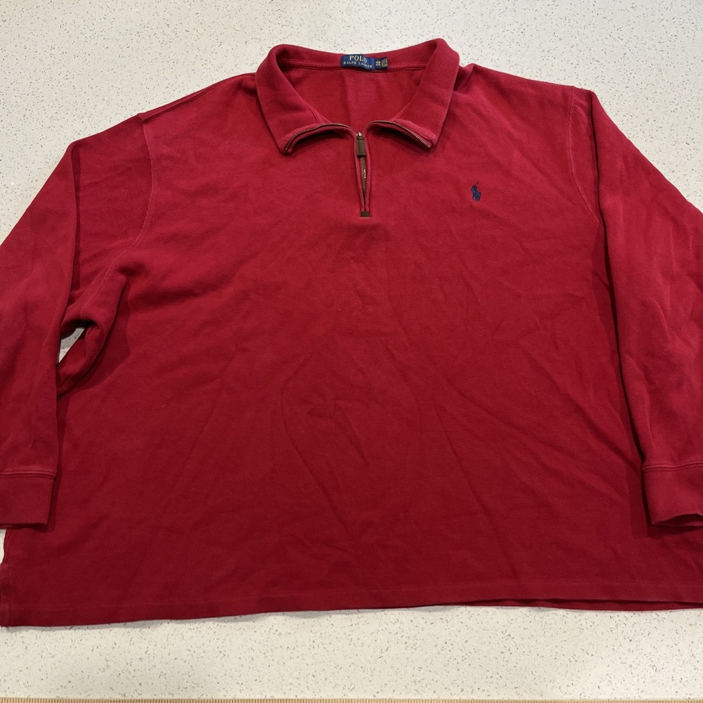 Polo Ralph Lauren Pullover 1/4 Zip Sweater Sz 4XB Big Mens Red‎ Knit  Blue Pony